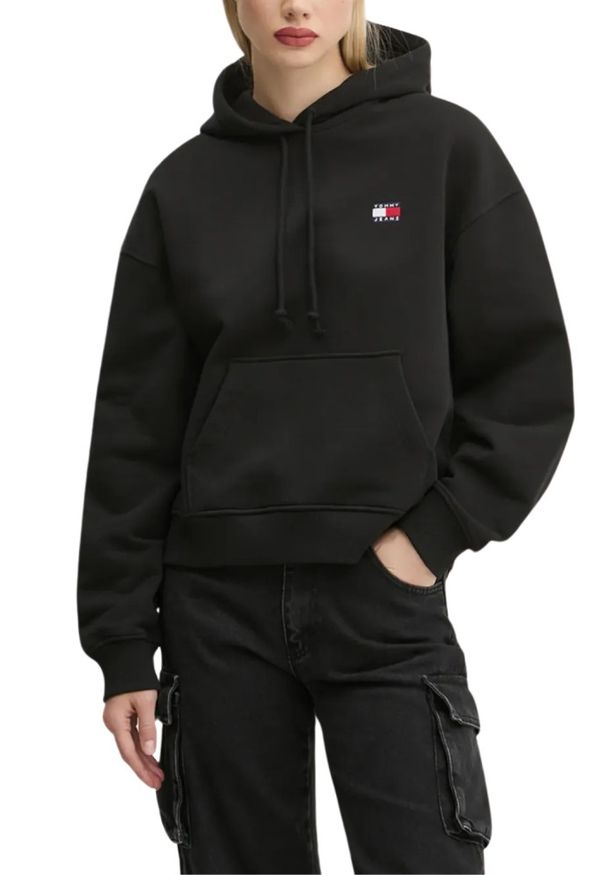 Tommy Jeans - TOMMY JEANS Czarna damska bluza z kapturem, Rozmiar S. Typ kołnierza: kaptur. Kolor: czarny
