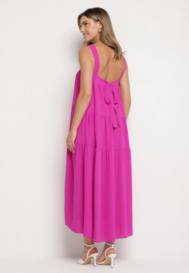 Born2be - Fioletowa Sukienka o Rozkloszowanym Kroju z Wiązaniem z Tyłu Savinelle. Okazja: na imprezę, na co dzień. Kolor: fioletowy. Styl: casual, elegancki