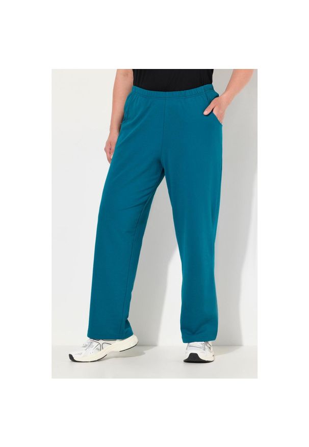 ULLA POPKEN - Damskie Spodnie dresowe prosty krój gumka w pasie. Kolekcja: plus size. Kolor: wielokolorowy, niebieski, zielony. Materiał: bawełna, materiał. Długość: długie