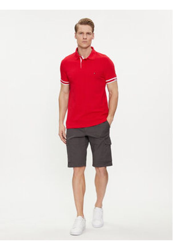 TOMMY HILFIGER - Tommy Hilfiger Polo Monotype MW0MW34737 Czerwony Slim Fit. Typ kołnierza: polo. Kolor: czerwony. Materiał: bawełna
