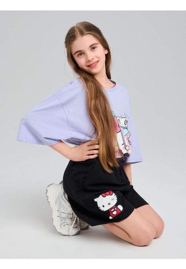 Sinsay - Szorty Hello Kitty - czarny. Kolor: czarny. Wzór: motyw z bajki