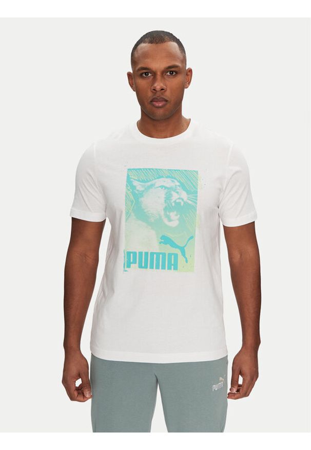 Puma T-Shirt Graphics Photoprint 684836 Biały Regular Fit. Kolor: biały. Materiał: bawełna