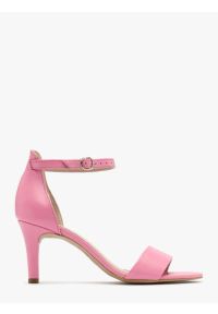 Ryłko - Różowe sandały na szpilce. Kolor: różowy. Materiał: skóra. Obcas: na szpilce. Styl: street. Wysokość obcasa: średni #1