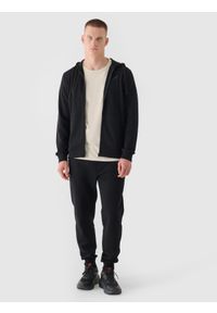 4f - 4F Bluza dresowa rozpinana z kapturem męska - czarna 3XL. Okazja: na co dzień. Typ kołnierza: kaptur. Kolor: czarny. Materiał: dresówka. Wzór: gładki, ze splotem. Styl: sportowy, casual