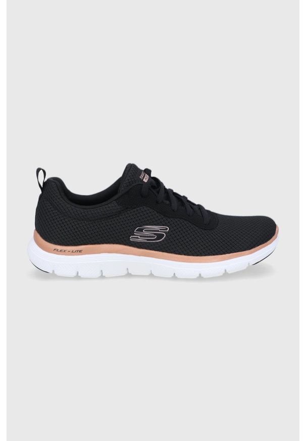 skechers - Skechers Buty kolor czarny na płaskiej podeszwie. Nosek buta: okrągły. Zapięcie: sznurówki. Kolor: czarny. Obcas: na płaskiej podeszwie