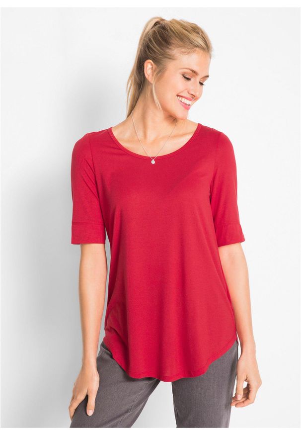 bonprix - Długi shirt z miękkiej wiskozy. Kolor: czerwony. Materiał: wiskoza. Długość: długie
