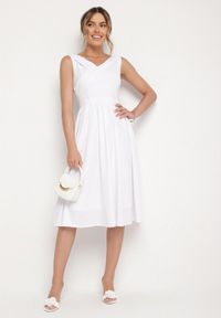 Born2be - Biała Klasyczna Rozkloszowana Sukienka Vices Tolissela. Okazja: na co dzień. Kolor: biały. Wzór: aplikacja, gładki. Styl: klasyczny #7
