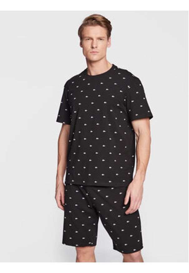Lacoste Piżama 4H3304 Czarny Regular Fit. Kolor: czarny. Materiał: bawełna