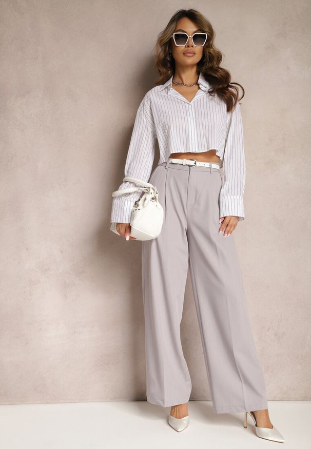 Renee - Jasnoszare Szerokie Spodnie High Waist Seraphella. Stan: podwyższony. Kolor: szary