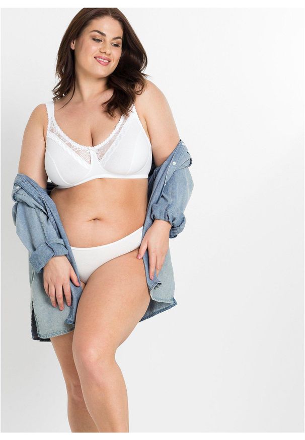 bonprix - Biustonosz bez fiszbinów z bawełną organiczną (2 szt.). Kolor: biały. Materiał: bawełna. Wzór: aplikacja