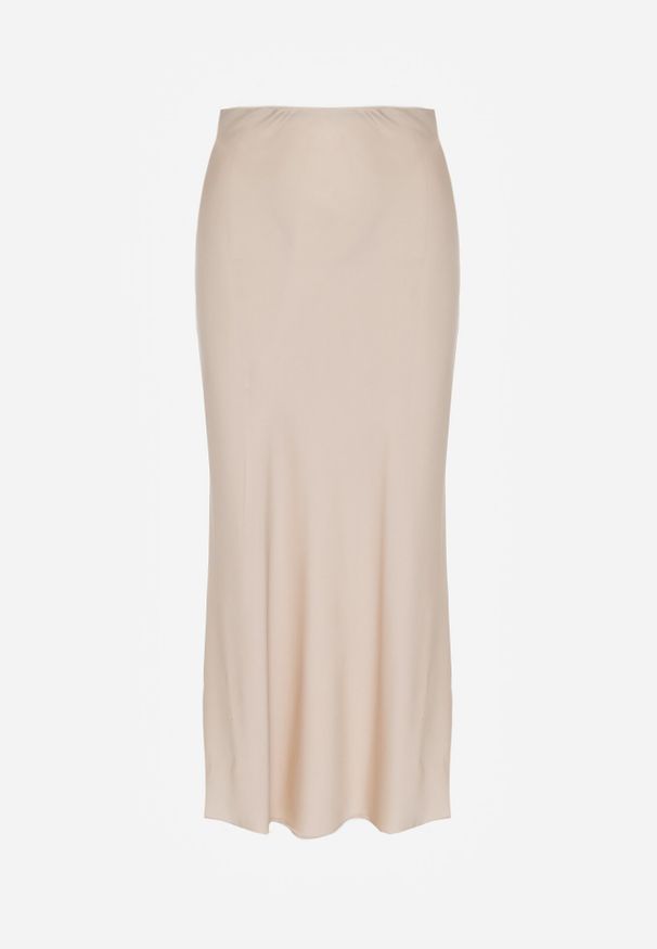 Born2be - Beżowa Satynowa Spódnica z Lekko Rozkloszowanym Dołem Zinnemira. Kolor: beżowy. Materiał: satyna. Styl: klasyczny, elegancki