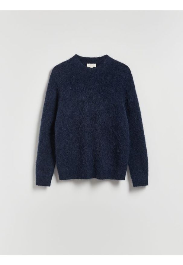 Reserved - Sweter z wełny i alpaki - granatowy. Kolor: niebieski. Materiał: wełna