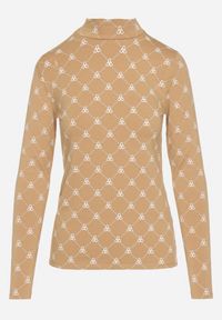Born2be - Beżowa Bawełniana Bluzka z Półgolfem Typu Longsleeve z Geometrycznym Wzorem Tilianna. Okazja: na imprezę, na spotkanie biznesowe, do pracy, na co dzień. Kolor: beżowy. Materiał: bawełna. Długość rękawa: długi rękaw. Wzór: geometria. Styl: klasyczny, biznesowy, casual, elegancki #6