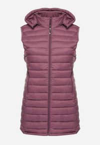 Born2be - Fioletowa Pikowana Kamizelka z Odpinanym Kapturem o Taliowanym Kroju Tinvalia. Okazja: na co dzień. Kolekcja: plus size. Kolor: fioletowy. Materiał: jeans. Styl: casual, klasyczny #7