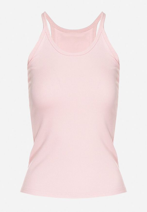 Born2be - Różowy Top z Prążkowanego Materiału Turine. Kolor: różowy. Materiał: materiał, prążkowany. Styl: sportowy, klasyczny
