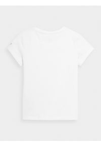 4f - T-shirt gładki dziewczęcy. Kolor: biały. Materiał: bawełna. Wzór: gładki