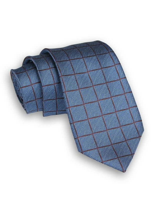 Alties - Niebiesko-Brązowy Klasyczny Męski Krawat -ALTIES- 7cm, Szeroki, w Grubą Kratę. Kolor: niebieski, brązowy, wielokolorowy, beżowy. Materiał: tkanina. Styl: klasyczny