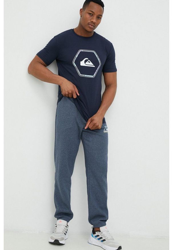 Quiksilver t-shirt bawełniany kolor granatowy z nadrukiem. Kolor: niebieski. Materiał: bawełna. Wzór: nadruk