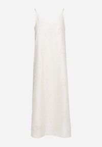 Born2be - Beżowa Trapezowa Sukienka na Ramiączkach z Koralikami i Cyrkoniami Dimzuri. Okazja: na co dzień. Kolor: beżowy. Materiał: jeans. Długość rękawa: na ramiączkach. Wzór: aplikacja. Typ sukienki: trapezowe. Styl: casual, elegancki #4