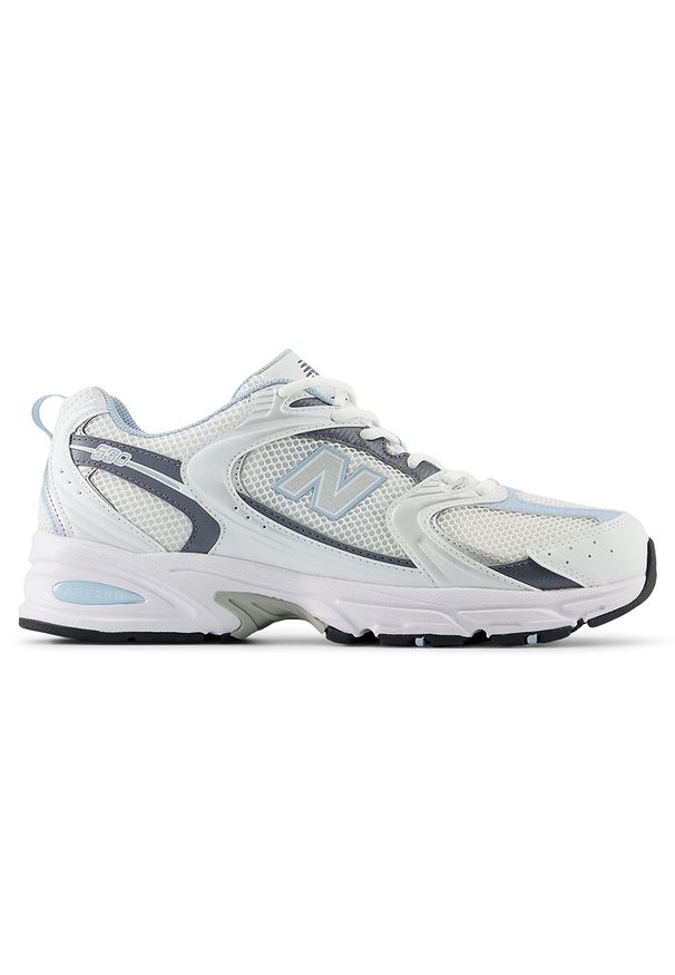 Buty unisex New Balance MR530RA – białe. Okazja: na co dzień. Kolor: biały. Materiał: materiał, skóra, syntetyk. Szerokość cholewki: normalna. Sezon: lato