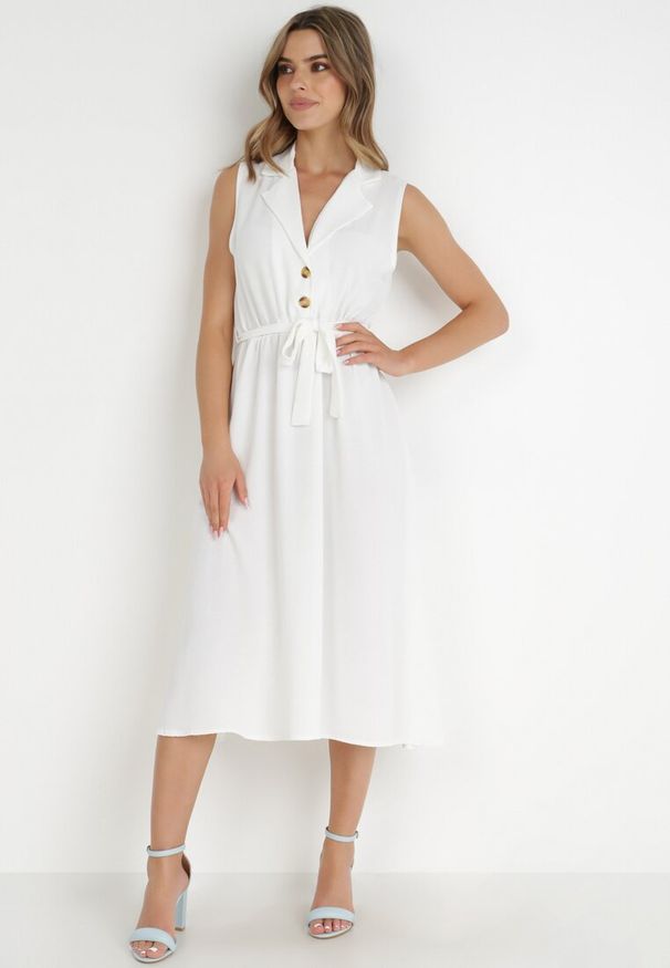 Born2be - Biała Sukienka z Paskiem Kydasia. Okazja: na co dzień. Kolor: biały. Materiał: materiał. Długość rękawa: bez rękawów. Styl: casual. Długość: midi
