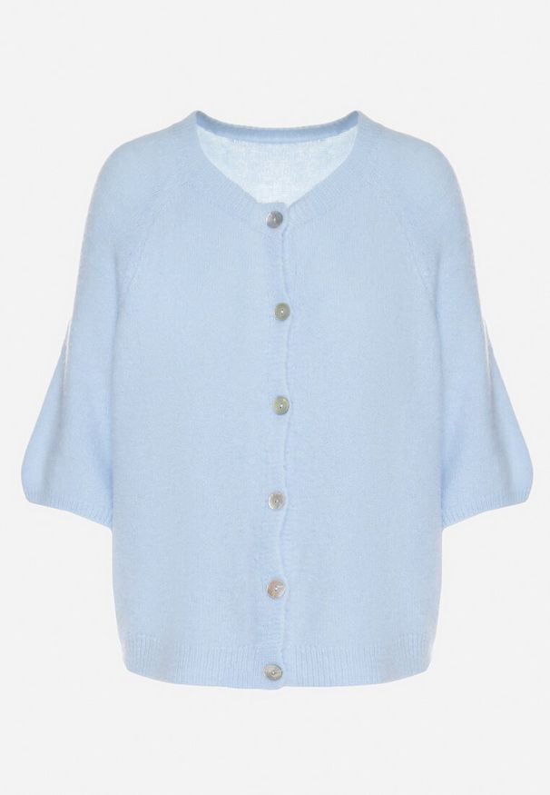 Born2be - Jasnoniebieski Kardigan z Wełną z Rękawami Długości 3/4 Iffolara. Okazja: na co dzień. Kolor: niebieski. Materiał: wełna. Styl: klasyczny, elegancki, casual