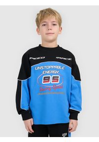 4f - 4F Bluza dresowa loose bez kaptura chłopięca - niebieska 158/164 (12-14 lat). Okazja: na co dzień. Typ kołnierza: bez kaptura. Kolor: niebieski. Materiał: dresówka. Sezon: lato. Styl: casual, klasyczny #1
