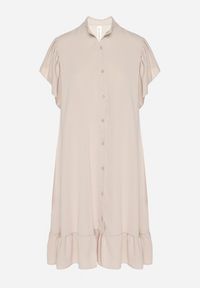 Born2be - Beżowa Sukienka Koszulowa z Guzikami i Falbankami Tenalena. Okazja: na co dzień. Typ kołnierza: kołnierz z falbankami. Kolor: beżowy. Typ sukienki: koszulowe. Styl: elegancki, casual, sportowy #6