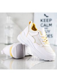 SHELOVET Wygodne Białe Sneakersy żółte. Kolor: biały, wielokolorowy, żółty #4