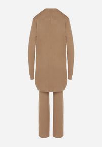 Born2be - Ciemnobeżowy Komplet Dzianinowy z Bawełną Spodnie Kamizelka i Długi Kardigan Meviravia. Kolor: beżowy. Materiał: dzianina, bawełna #3