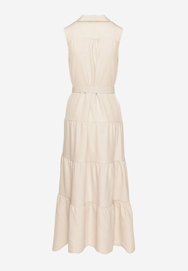 Born2be - Beżowa Koszulowa Sukienka Ozdobiona Paskiem Mavorelle. Okazja: na co dzień. Kolor: beżowy. Wzór: aplikacja. Typ sukienki: koszulowe. Styl: casual, elegancki