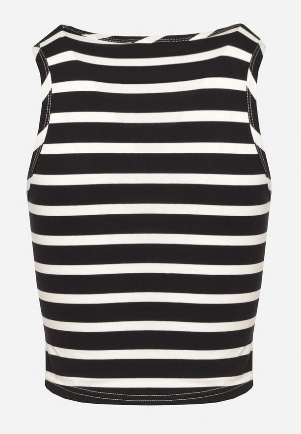 Born2be - Czarny Bawełniany Top Ozdobiony Paskami Foniria. Okazja: na co dzień. Kolor: czarny. Materiał: bawełna. Wzór: aplikacja. Sezon: lato. Styl: elegancki, casual, klasyczny