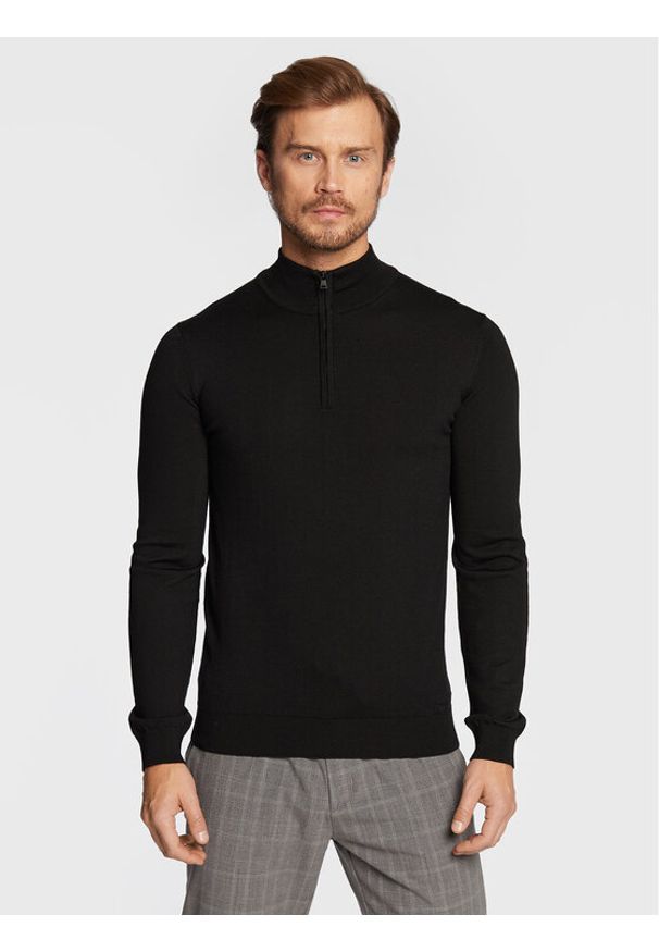 Hugo Sweter San Quirin-M 50474175 Czarny Regular Fit. Kolor: czarny. Materiał: wełna