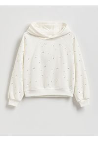 Reserved - Bluza z aplikacjami - złamana biel. Materiał: bawełna, dzianina. Długość: krótkie. Wzór: aplikacja