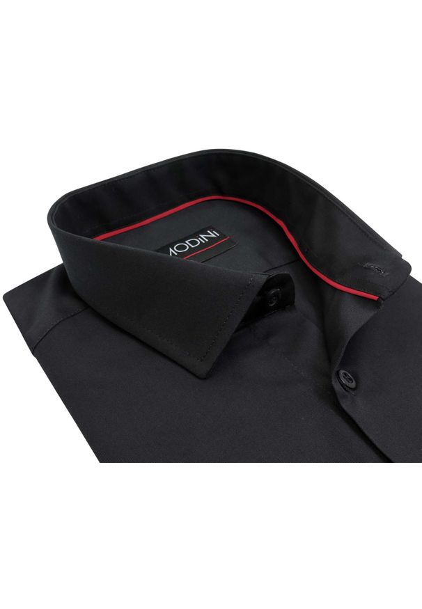 Czarna koszula męska Modini Y07. Kolor: czarny. Materiał: bawełna, poliester, tkanina