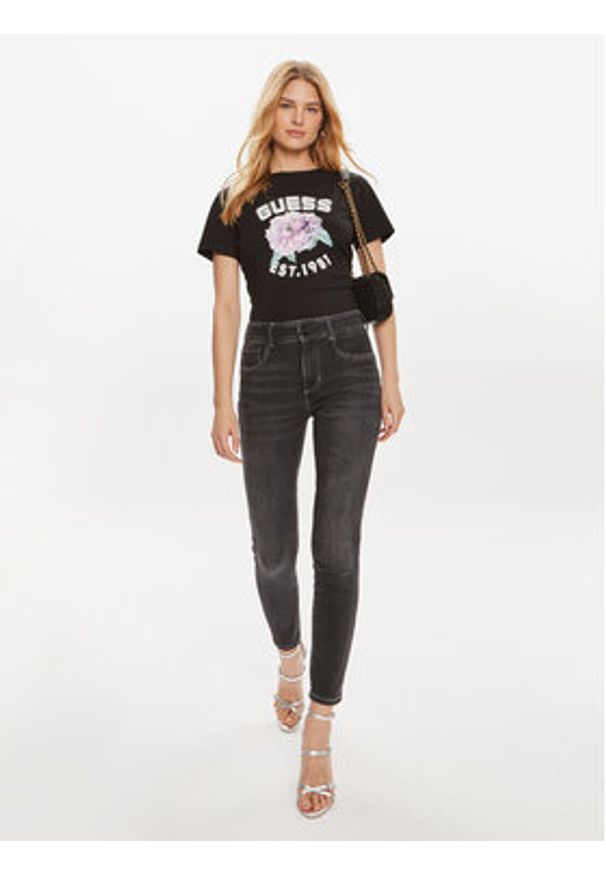 Guess T-Shirt Peony V4YI15 J1314 Czarny Regular Fit. Kolor: czarny. Materiał: bawełna