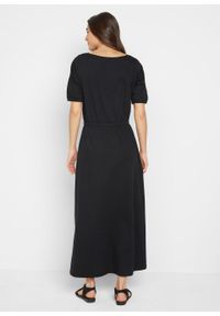 Sukienka bawełniana z dżerseju, z tunelem z troczkiem i rozcięciami bonprix czarny. Kolor: czarny. Materiał: bawełna, jersey #5
