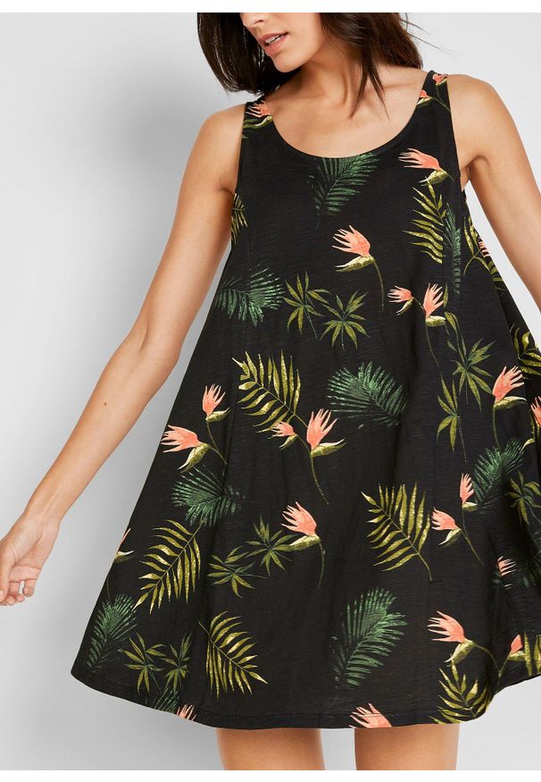 bonprix - Sukienka plażowa z czystej bawełny organicznej. Okazja: na plażę. Kolor: czarny. Materiał: bawełna, materiał