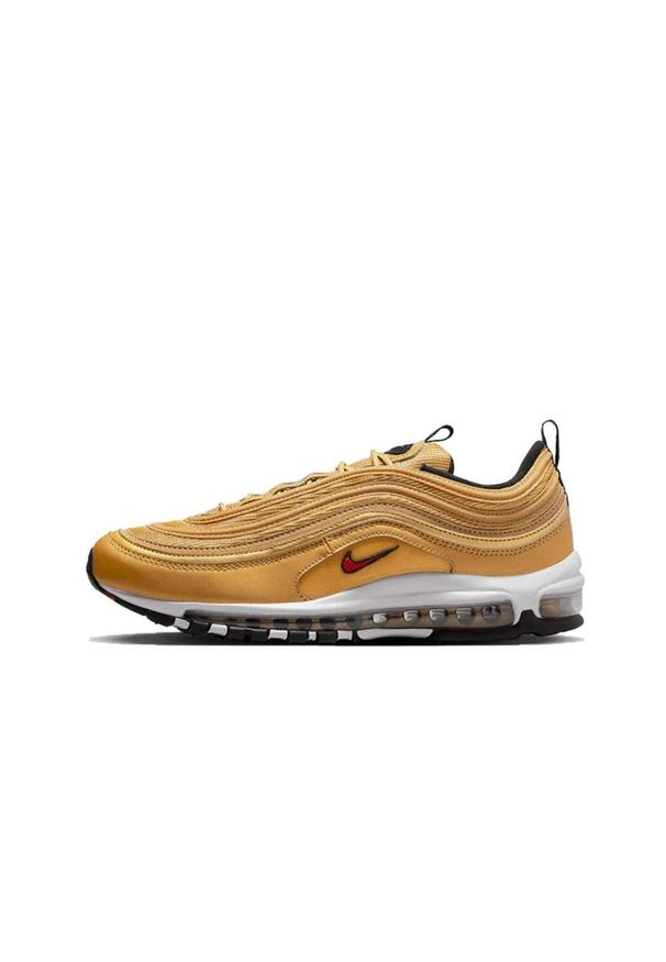 Nike - Buty damskie Air Max 97 Gold Bullet. Zapięcie: sznurówki. Kolor: żółty. Materiał: materiał, tkanina. Szerokość cholewki: normalna. Model: Nike Air Max. Sport: turystyka piesza