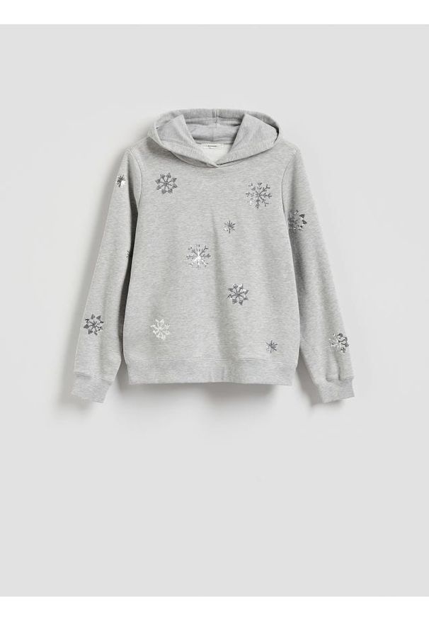Reserved - Bluza ze świątecznym motywem - ciemnoszary. Kolor: szary. Materiał: dzianina, bawełna. Styl: wizytowy