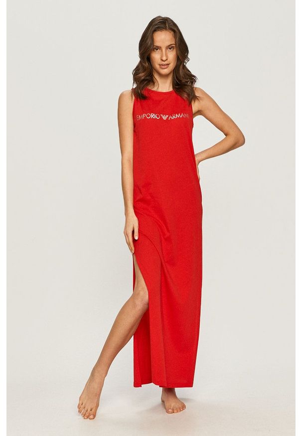 Emporio Armani Underwear - Emporio Armani - Sukienka. Okazja: na co dzień. Kolor: czerwony. Materiał: dzianina. Wzór: nadruk. Typ sukienki: proste. Styl: casual