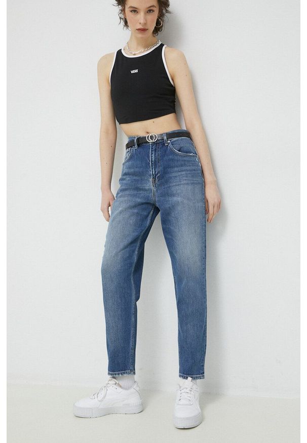 Tommy Jeans jeansy Mom Jean damskie high waist. Stan: podwyższony. Kolor: niebieski