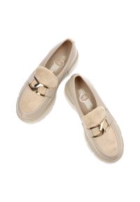 Beżowe Półbuty Lemar Eleganckie Mokasyny Damskie. Kolor: beżowy. Materiał: skóra, materiał, futro. Szerokość cholewki: normalna. Sezon: wiosna. Styl: elegancki #4