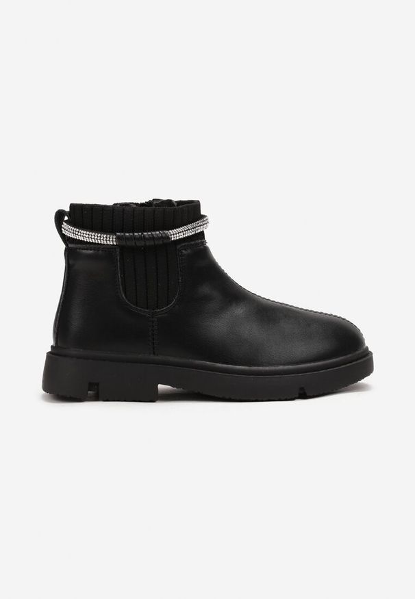 Born2be - Czarne Botki Sztyblety z Ozdobnym Paskiem z Cyrkoniami Liselle. Okazja: na spacer, na uczelnię, na co dzień. Zapięcie: pasek. Kolor: czarny. Materiał: jeans. Styl: casual, elegancki