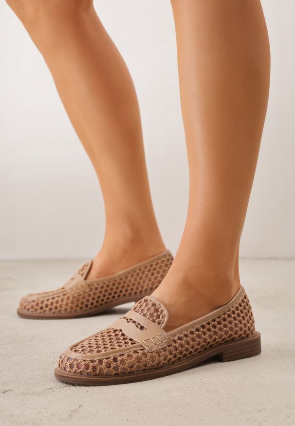 Born2be - Ciemnobeżowe Mokasyny VICES z Siateczki i Plecionki Asteorea. Okazja: na co dzień, na randkę. Kolor: beżowy. Styl: casual, elegancki
