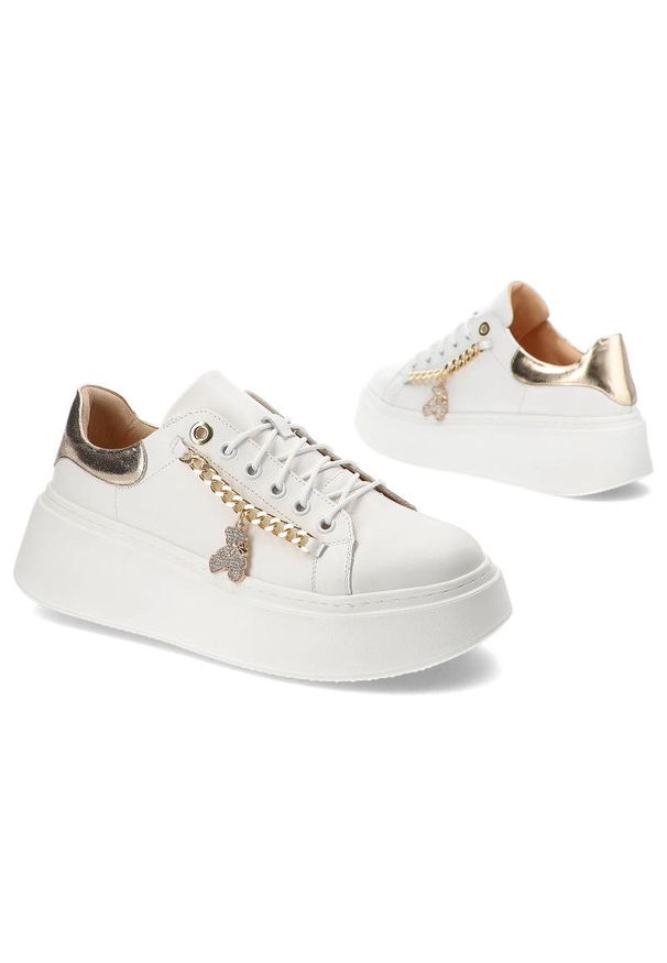 DAMISS - Białe Sneakersy Damiss Wygodne Skórzane Buty. Kolor: biały. Materiał: skóra. Szerokość cholewki: normalna. Styl: sportowy