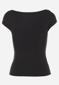 Born2be - Czarny T-shirt z Bawełny o Dopasowanym Kroju z Dekoltem w Łódkę Galerissa. Kolor: czarny. Materiał: bawełna. Styl: elegancki #3