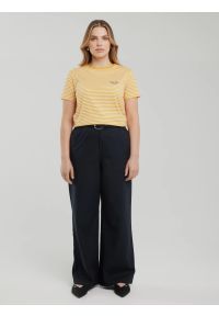 Big-Star - Koszulka damska w paski żółto-biała Zenaida 703. Okazja: na spacer, na plażę. Kolor: pomarańczowy. Materiał: dzianina. Wzór: paski. Styl: wakacyjny, klasyczny #8