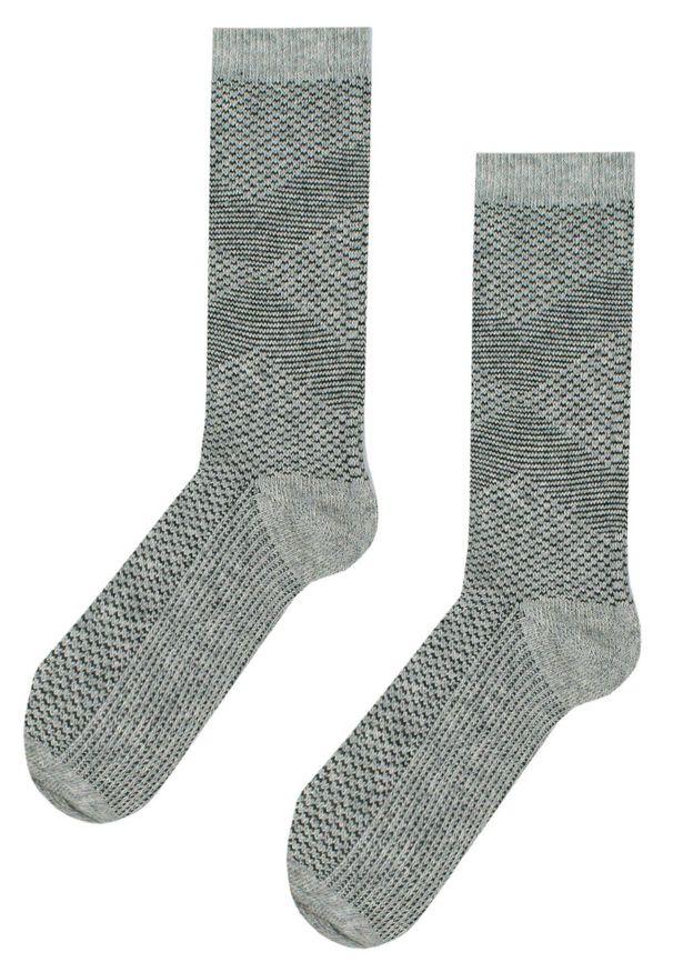 His Story - Ciepłe Wełniane Skarpetki Zimowe - Drobny Wzór, Popiel. Materiał: wełna, elastan, poliamid. Wzór: geometria