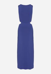 Born2be - Niebieska Sukienka z Wiskozą Ozdobiona Wycięciami i Metalową Aplikacją Odivaria. Kolor: niebieski. Materiał: wiskoza. Wzór: aplikacja. Styl: klasyczny #7